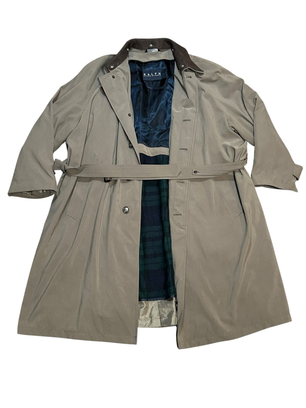 Lauren Ralph Lauren Trench Coat Mens 50R Khaki Wool Liner Belted